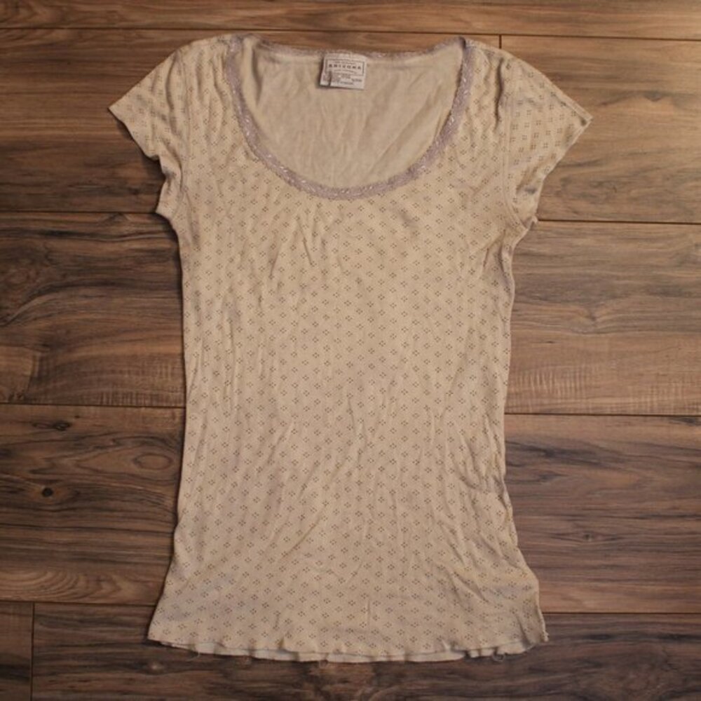 Arizona Lace Scoop Neck Cream Color Short Sleeve Top